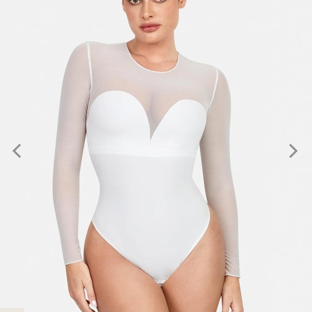 Elegant White Sheer Sleeve Bodysuit